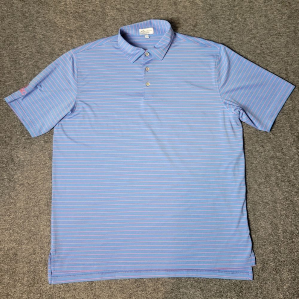Peter Millar Summer Comfort Men's Polo Golf Shirt Size XL Blue Orange Striped